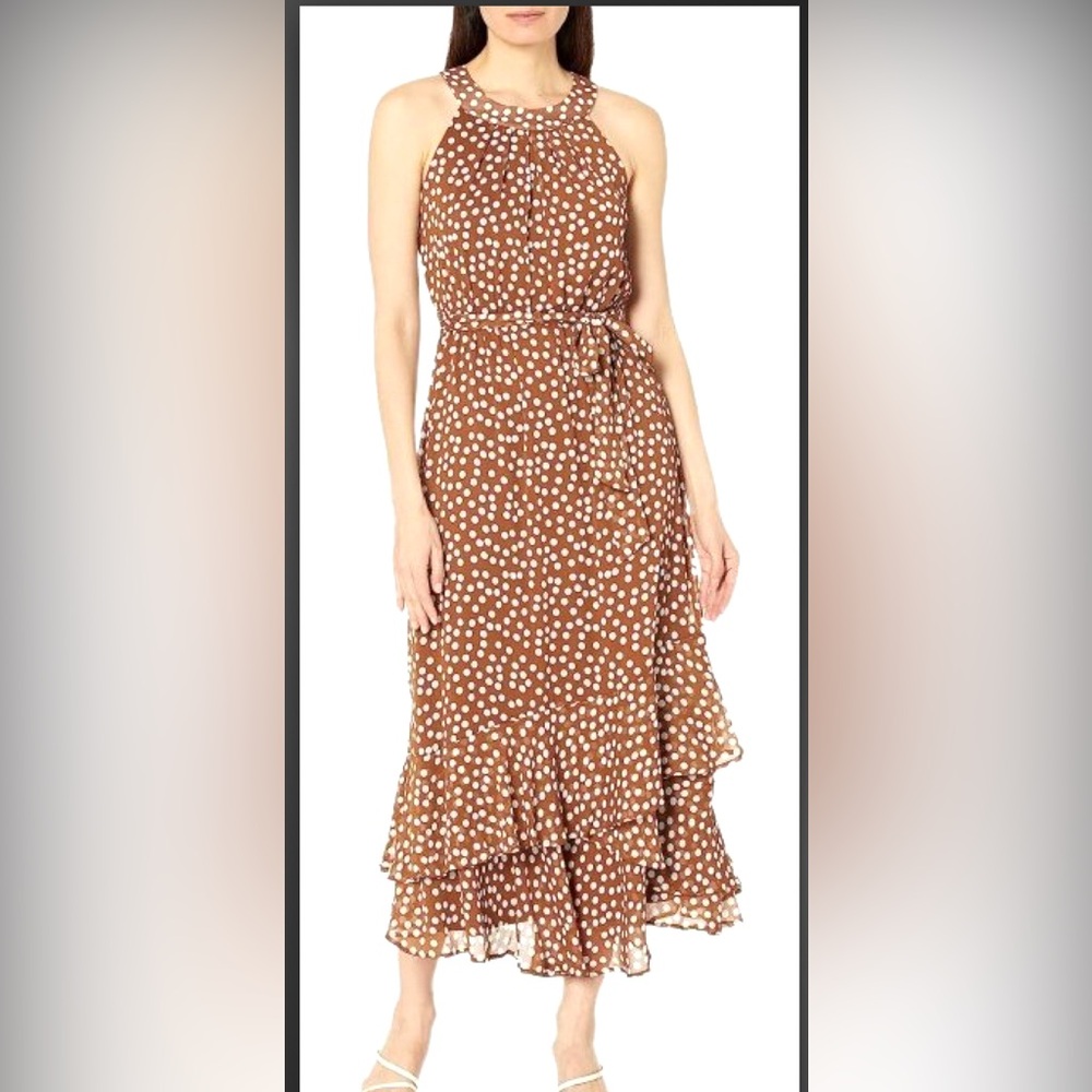 Calvin Klein Brown and White Polka Dot Dress